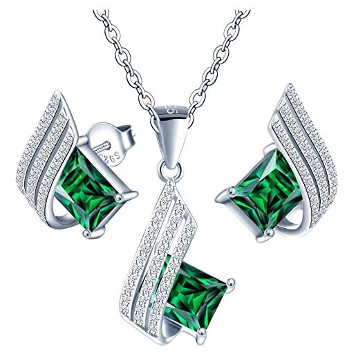 MŚ 1997 MENNICA ŚWIDNICKA millenium esclusivo completo di gioielli realizzato in argento sterling 925 orecchini e collana con zirconi da donna regalo perfetto (emerald)