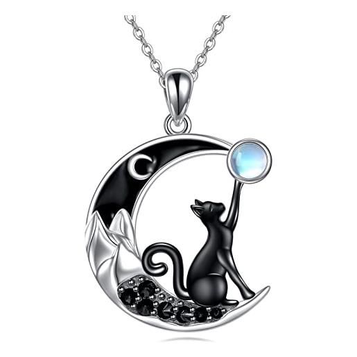 YFN collana di gatti neri per donne argento sterling luna pietra di luna gatto gioielli irlandesi