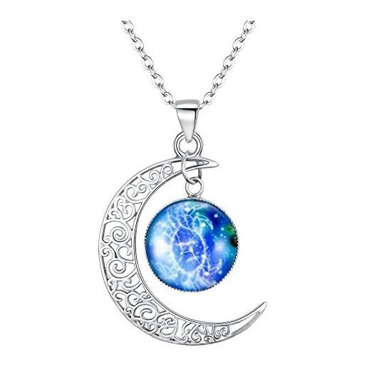 Clearine collana argento 925 oroscopo zodiaco 12 costellazione astrologia galassia & mezzaluna luna perle di vetro pendente collana cancro