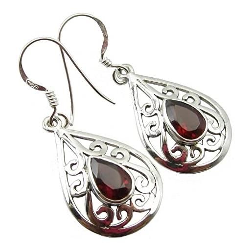 Unique Gems orecchini per la donna granato rosso 2.8 carati argento 925 art nouveau qualità come gioielliere