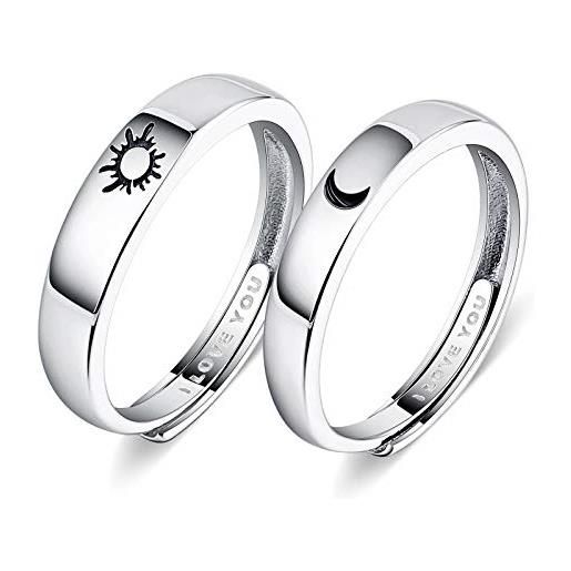 Beydodo anelli argento incisione coppia anello con luna e sole inciso i love you anello fidanzamento zirconia