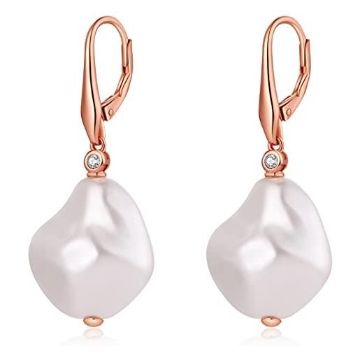 jiamiaoi orecchini perla pendenti orecchini con perle argento 925 orecchini di perle da donna orecchini pendenti orecchini perle oro bianco 8-10mm perle orecchini. (g2-rosa)