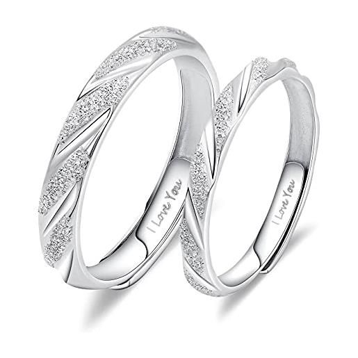 ANAZOZ anello con incisione(i love you), fedine fidanzamento coppia, anello argento 925, rotondo bucciato anello per regolabile, 