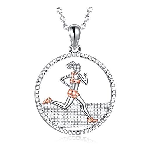 YFN collana da corsa per donna in argento sterling con ciondolo a forma di maratona, per sport all'aria aperta, argento sterling, nessuna pietra preziosa