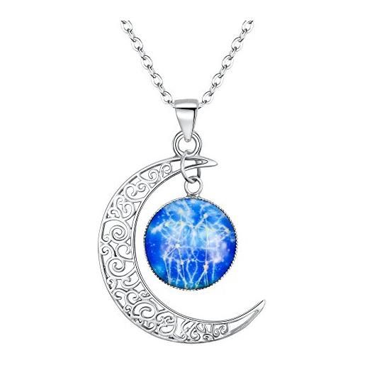 Clearine collana argento 925 oroscopo zodiaco 12 costellazione astrologia galassia & mezzaluna luna perle di vetro pendente collana gemelli