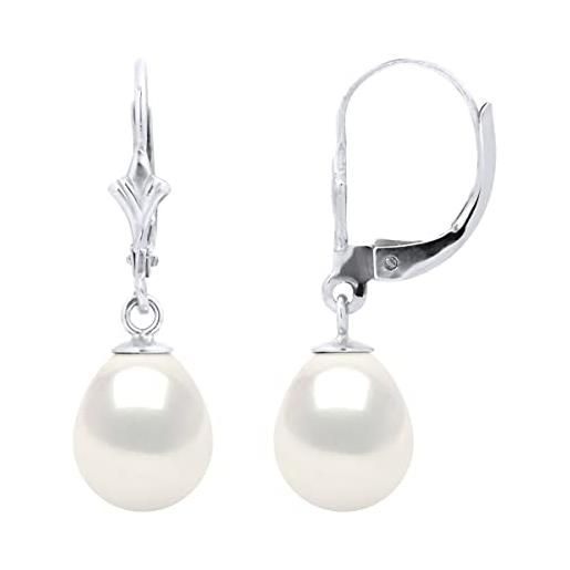 PEARLS & COLORS NATURAL FINE PEARLS pearls & colors - orecchini pendenti in oro di perle coltivate d'acqua dolce 8-9 mm - qualità aaa+ - gioielli da donna