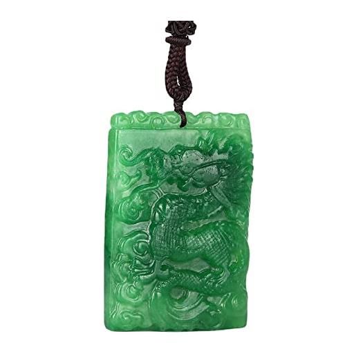 yigedan collana con ciondolo a forma di drago in giada naturale, in stile vintage