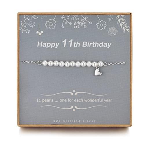 TISSGIRL regalo per bambina di 11 anni, braccialetto di perle dolce regalo per ragazze di 11 anni, braccialetto di perle regolabile, regalo per ragazze di 11 anni, 13 inch, perla, perla
