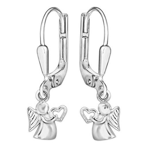 CLEVER SCHMUCK orecchini a forma di angelo da ragazza, 24 mm, con cuore in mano, 9 x 9 mm, in argento sterling 925 lucido