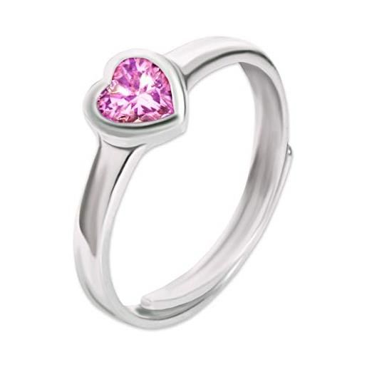 Clever schmuck - anello da bambina in argento sterling 925 lucido con zircone rosa a forma di cuore, misura universale, regolabile, in astuccio rosa, zircone cubico