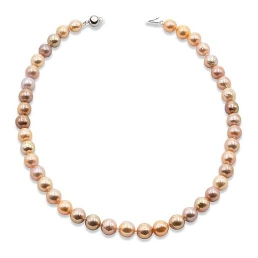 Secret & You collana di perle coltivate d'acqua dolce semi-barocche da donna 42 cm di lunghezza perle semi-barocche 9-10 mm con glitter metallico e nodo tra ogni perla. 
