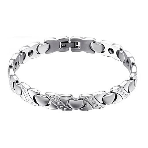 OIDEA bracciale braccialetto da donna in acciaio inox cuore mosaico zircone magnetico argento regalo perfetto