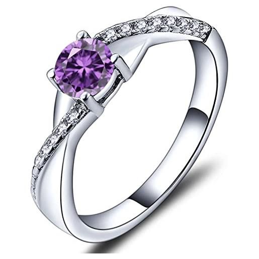 YL anello di fidanzamento argento 925 con febbraio pietra portafortuna ametista anello solitario criss attraverso infinito anello nuziale per donna sposa(taglia 14)