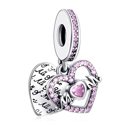 LaMenars heart & mom dangle charm for pandora bracelet 925 sterling silver love bead charms with cubic birthday anniversary jewelry gifts for women girls mom wife