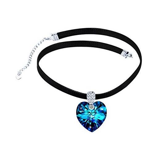 Yumilok - collana girocollo da donna con cuore di cristallo swarovski color zaffiro