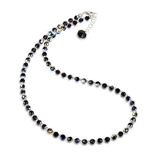 Schöner Schmuck-Design bellissima collana con perle di cristallo swarovski, 4 mm, con chiusura in argento 925, colore: nero, cristallo