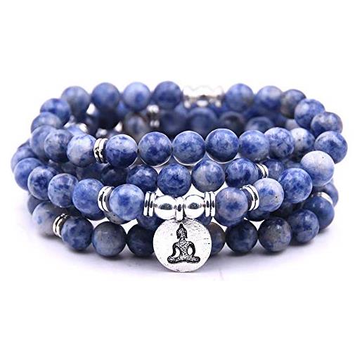 Self-Discovery natural 108 mala beads bracciale collana gioielli da meditazione con ciondolo yoga (agata di pizzo blu (blue lace agate))