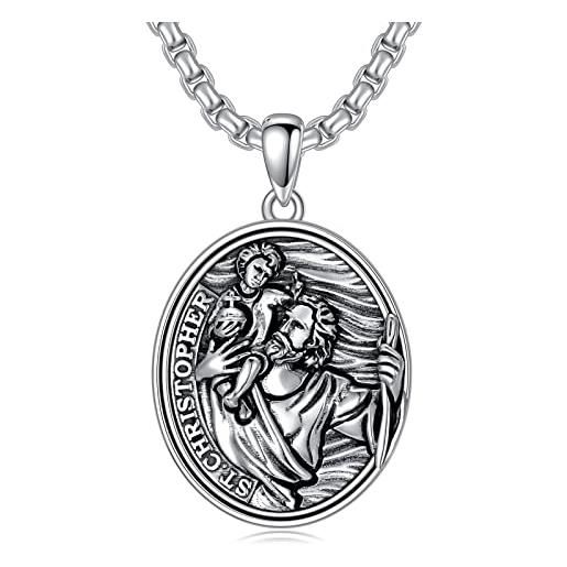 PDTJMTG collana a croce in argento sterling 925 st michael/st christopher ovale con catena in acciaio inox 22+2, argento sterling, michael, st. 