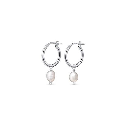 Amberta orecchini con perla in argento sterling 925 per donna: orecchini a cerchio con perla pendente 12 mm - argento