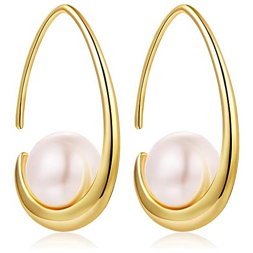 Miaofu perle orecchini donna orecchini perle pendenti, orecchini perle diamante oro bianco Miaofu orecchini con perle anallergici argento perle goccia orecchini, orecchini cerchio perle argento
