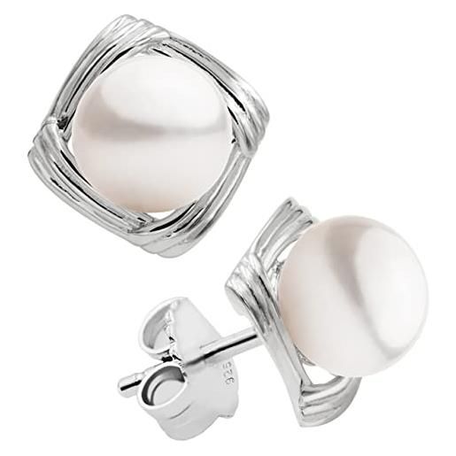 Secret & You orecchini da donna di perle coltivate d'acqua dolce forma a bottone da 8-9 mm secret & you- orecchini in argento sterling rodiato 925 millesimi con dadi grandi di qualità. 