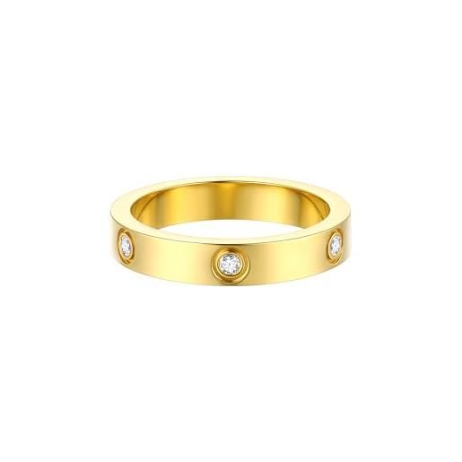 FOCALOOK - anello dell'amicizia in acciaio inox con zirconia cubica, fede nuziale, per donne, argento/oro/nero, taglia 5-12 e 18ct base metallo placcato oro, 19,5, colore: oro 4 mm di larghezza