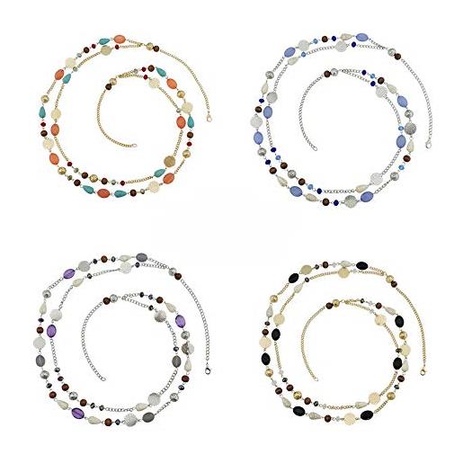 Bocar 14k placcato oro catena di collegamento 2 strati di cristallo legno acrilico colorato donne partito lungo collana regalo (nk-10084-1 set)