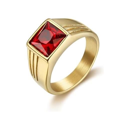 BOBIJOO JEWELRY - anello anello uomo discreto zingara forma quadrata in acciaio dorato placcato oro rubino - 27 (12 us), d'oro - acciaio inossidabile 316