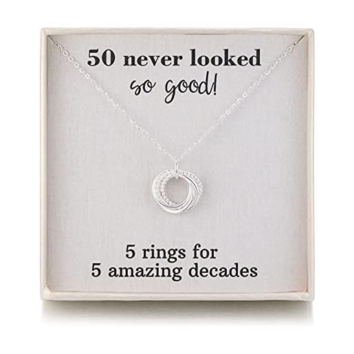 RareLove regalo per il 50° compleanno da donna, in argento sterling 925 con 5 anelli per 50 anni, regalo di compleanno per sua moglie, cinque anelli per cinque decenni