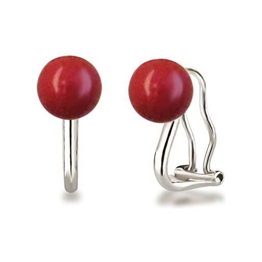 Schöner-SD orecchini a clip con perle 8 mm, in argento 925 rodiato e argento, colore: corallo rosso , cod. Oc-fi1-ku08-kor