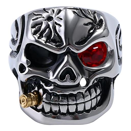 OIDEA uomo - donna anelli personalità cranio acciaio inossidabile diamante skull punk rock stile rosso bianco 54 (17.2) ~ 70 (22.3), 14 (17,2), acciaio inossidabile