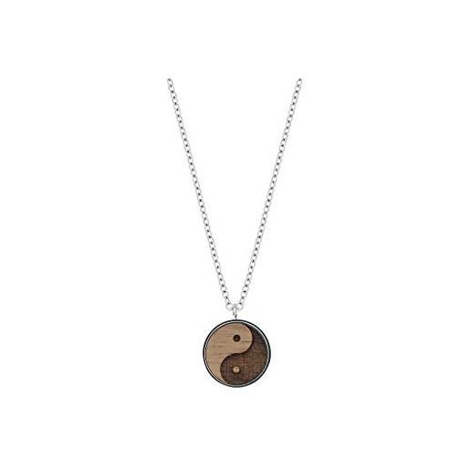Eydl Wood Jewelry collana skyla di alta qualità in acciaio inox e legno di noce, lunghezza 44 cm, diametro amuleto 17 mm, legno