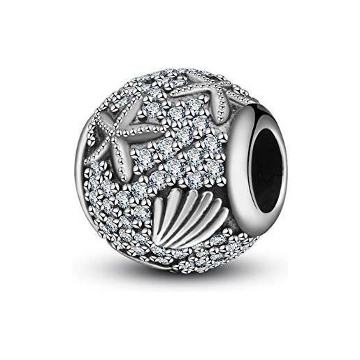 YiRong Jewelry charm a forma di stella marina, in argento sterling 925, con conchiglia, per braccialetti pandora (bianco)