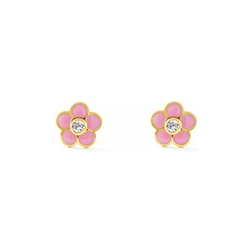 Monde Petit orecchini per bambini fiore margherita rosa - oro giallo 18k (750) - scatola regalo - certificato di garanzia
