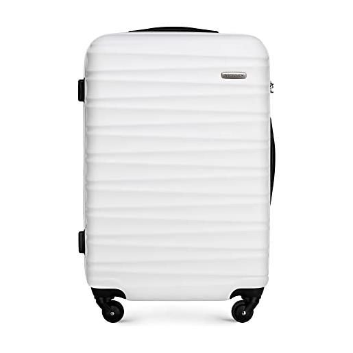 WITTCHEN valigia da viaggio bagaglio a mano valigia da cabina valigia rigida in abs con 4 ruote girevoli serratura a combinazione maniglia telescopica groove line taglia m bianco