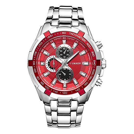 CURREN - orologio da polso da uomo, sportivo, impermeabile, al quarzo, in acciaio inox, per uomini e ragazzi, rosso
