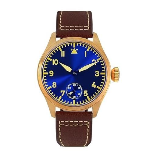San Martin nc orologio da uomo San Martin bronze pilot orologio da uomo meccanico manuale in vetro zaffiro luminoso con fondello trasparente (blue)