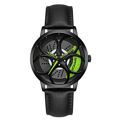 ZFVEN rim hub orologio unico 3d motorsport stereo ruota stereoscopica da uomo orologi da polso sportivi al quarzo (black green)