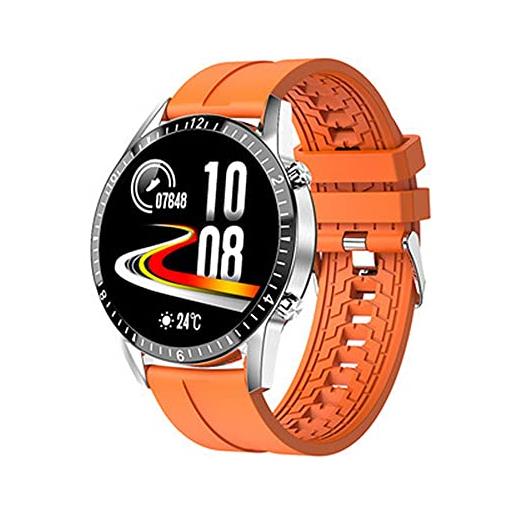 KDFJ orologio intelligente da uomo, orologio fitness tracker con risposta alla chiamata bluetooth, orologio sportivo in acciaio inossidabile impermeabile ip67 per android ios-silicone arancione