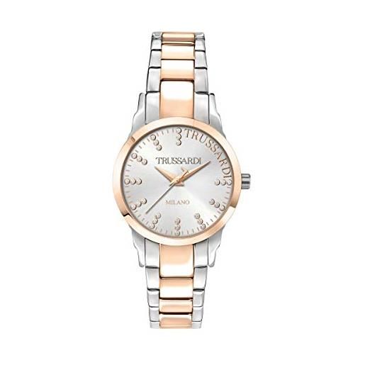 Trussardi orologio da donna, collezione t-bent, in acciaio, pvd oro rosa - r2453141501