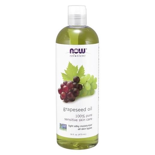 Now foods solution grapeseed oil (olio di semi d'uva), 473 ml, 100% puro, testato in laboratorio, senza glutine, senza soia, non ogm