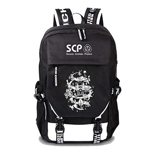 WANHONGYUE scp anime laptop backpack borsa da scuola zaino per con porta di ricarica usb nero / 14
