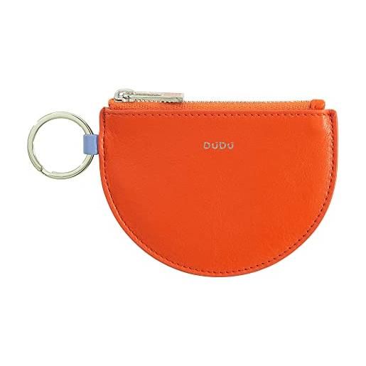 Dudu mini portamonete in pelle per donna con cerniera zip e portachiavi bicolore slim design arancio