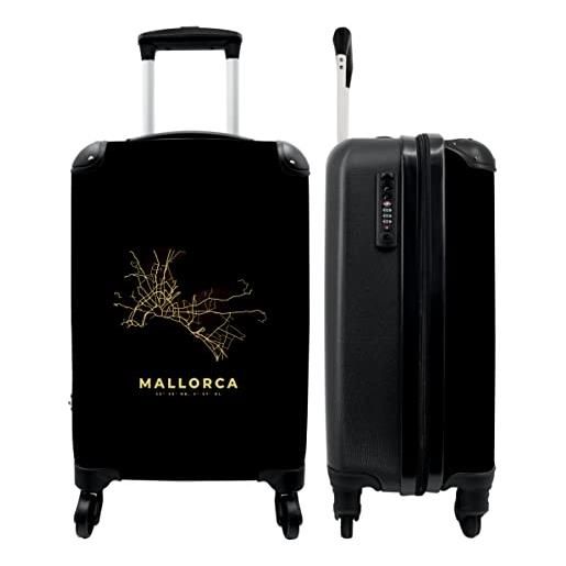 NoBoringSuitcases.com® valigia trolley bagaglio a mano valigia piccola con 4 ruote - oro - mappa - mappa della città - maiorca - bagaglio a bordo