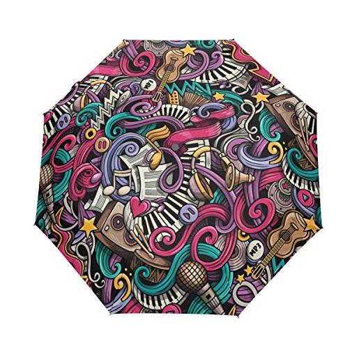 HMZXZ rxyy - ombrello da pioggia leggero da viaggio, con motivo a stella musicale a forma di cartoni animati, pieghevole, per donne, uomini, ragazzi, ragazze, antivento, compatto, da viaggio