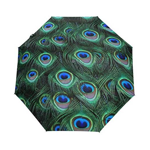 HMZXZ rxyy - ombrello pieghevole con piume di pavone, per donne, uomini, ragazzi, ragazze, antivento, compatto, leggero, da viaggio