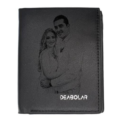 WERWAES portafogli personalizzati con foto incisa per uomo regali personalizzati portafoglio bifold sottile in pelle per papà, figlio, marito, fidanzato
