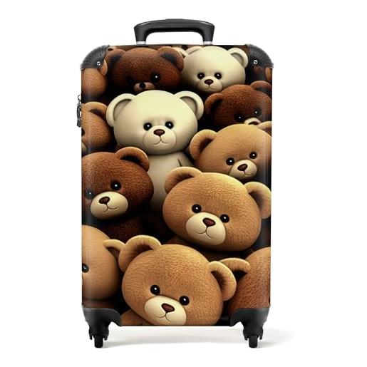 NoBoringSuitcases.com® valigie bagaglio a mano trolley valigia a rotelle valigia da viaggio piccola con 4 ruote - orsacchiotto - orsacchiotto - marrone - orso - bambini - bambine - bagaglio da tavolo