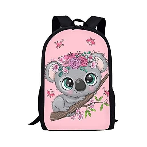 Showudesigns zaino sveglio della scuola dei bambini animali di stampa con tasca della bottiglia, koala fiore, taglia unica, set di valigie