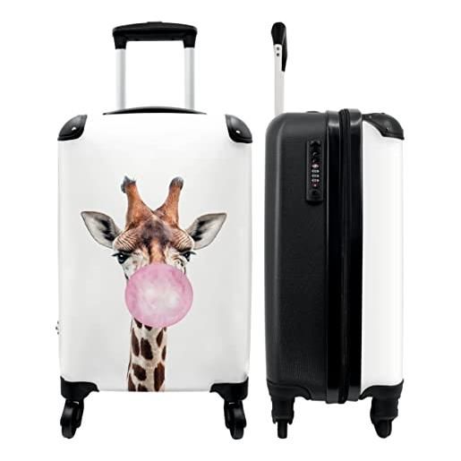 NoBoringSuitcases.com® valigia piccola trolley ragazza bag trolley da cabina si inserisce trolley bagagli a mano 55x40x20 rosa - giraffa - gomma da masticare - 55x35x20cm